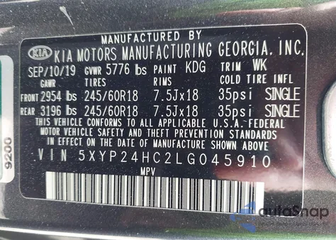 2020 Kia Telluride Lx из США, поврежденный, VIN 5XYP24HC2LG045910